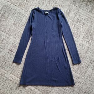 Reformation Blue‎ Stretch Ribbed Knit Long Sleeve Stretch A-line Dress Medium